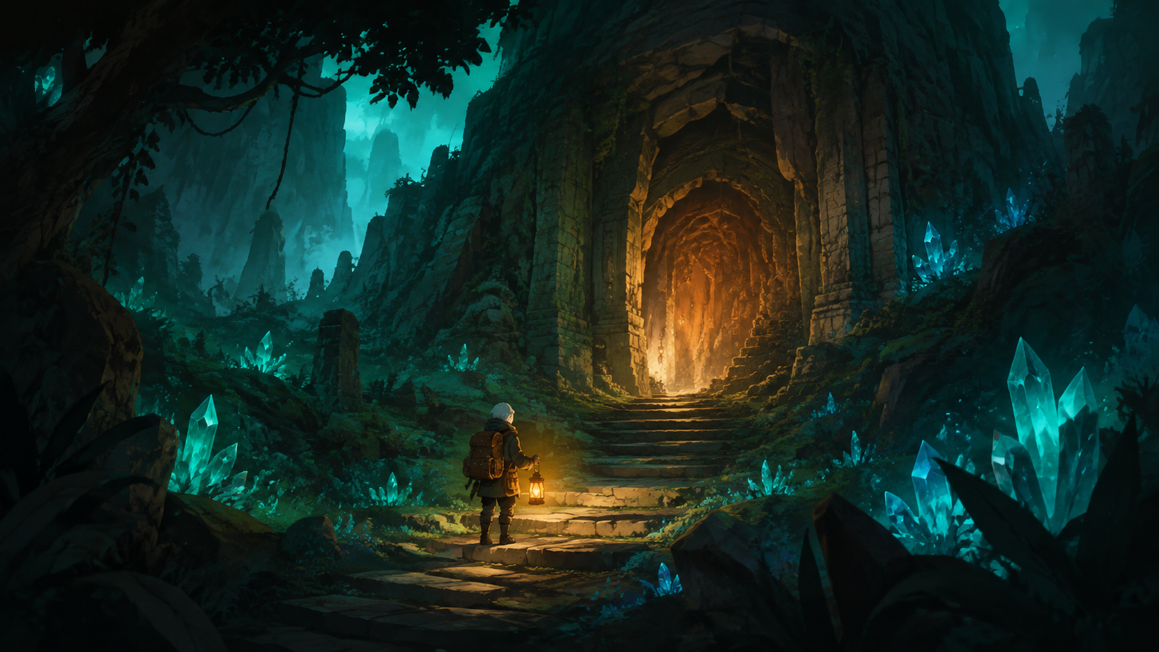 Original dungeon-exploration illustration, not gameplay